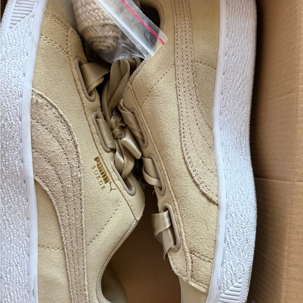 Puma Suede Sneakers in Light Tan with White Soles